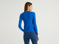 Benetton Online exclusive,  Pullover Aus Reiner Baumwolle Mit V-ausschnitt,  taglia S,  Verkehrsblau,  Damen