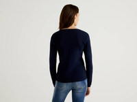 Benetton Online exclusive,  Pullover Aus Reiner Baumwolle Mit V-ausschnitt,  taglia XS,  Dunkelblau,  Damen