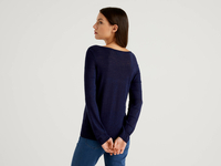 Benetton Online exclusive,  Pullover Mit Carmenausschnitt,  taglia XL,  Dunkelblau,  Damen