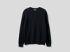 Benetton Online exclusive,  Pullover Mit Rundausschnitt Und Flechtmuster,  taglia EL,  Dunkelblau,  Herren