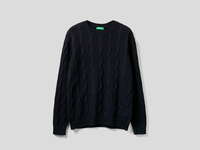Benetton Online exclusive,  Pullover Mit Rundausschnitt Und Flechtmuster,  taglia EL,  Dunkelblau,  Herren