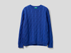 Benetton Online exclusive,  Pullover Mit Rundausschnitt Und Flechtmuster,  taglia EL,  Verkehrsblau,  Herren