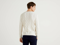 Benetton Online exclusive,  Pullover Mit Rundausschnitt Und Flechtmuster,  taglia S,  Cremeweiss,  Herren