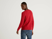 Benetton Online exclusive,  Pullover Mit Rundausschnitt Und Flechtmuster,  taglia XL,  Rot,  Herren