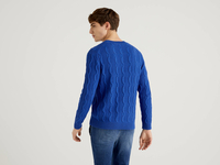 Benetton Online exclusive,  Pullover Mit Rundausschnitt Und Flechtmuster,  taglia XL,  Verkehrsblau,  Herren