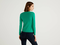 Benetton Online exclusive,  Strickjacke Aus Reiner % Baumwolle Mit Rundausschnitt,  taglia L,  Grün,  Damen