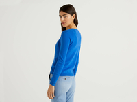 Benetton Online exclusive,  Strickjacke Aus Reiner % Baumwolle Mit Rundausschnitt,  taglia L,  Verkehrsblau,  Damen