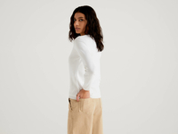 Benetton Online exclusive,  Strickjacke Aus Reiner % Baumwolle Mit Rundausschnitt,  taglia L,  Weiss,  Damen