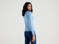 Benetton Online exclusive,  Strickjacke Aus Reiner % Baumwolle Mit Rundausschnitt,  taglia M,  Blassblau,  Damen