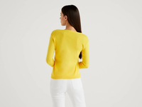 Benetton Online exclusive,  Strickjacke Aus Reiner % Baumwolle Mit Rundausschnitt,  taglia M,  Gelb,  Damen