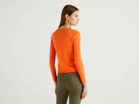 Benetton Online exclusive,  Strickjacke Aus Reiner % Baumwolle Mit Rundausschnitt,  taglia M,  Orange,  Damen