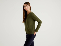 Benetton Online exclusive,  Strickjacke In Einer Cashmeremischung,  taglia S,  Militärgrün,  Damen