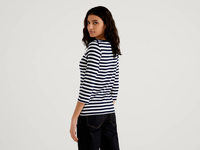 Benetton Online exclusive,  T-shirt Aus Reiner Baumwolle Mit 3/4-ärmeln,  taglia L,  Dunkelblau,  Damen