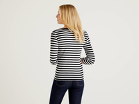 Benetton Online exclusive,  T-shirt Aus Reiner Baumwolle Mit 3/4-ärmeln,  taglia L,  Schwarz,  Damen