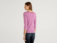 Benetton Online exclusive,  T-shirt Aus Reiner Baumwolle Mit 3/4-ärmeln,  taglia S,  Pflaume,  Damen