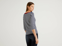 Benetton Online exclusive,  T-shirt Aus Reiner Baumwolle Mit 3/4-ärmeln,  taglia XL,  Dunkelblau,  Damen