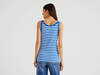 Benetton Online exclusive,  Top Aus 100% Baumwolle Mit Streifen In Bluette,  taglia L,  Verkehrsblau,  Damen