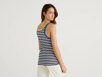 Benetton Online exclusive,  Top Mit Blauen Streifen Und Säumen In Einer Kontrastfarbe,  taglia XS,  Dunkelblau,  Damen