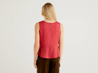 Benetton,  Ärmellose Bluse Aus Reinem Leinen,  taglia S,  Koralle,  Damen
