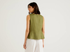 Benetton,  Ärmellose Bluse Aus Reinem Leinen,  taglia S,  Militärgrün,  Damen