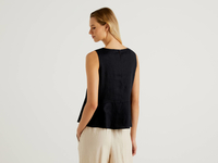 Benetton,  Ärmellose Bluse Aus Reinem Leinen,  taglia S,  Schwarz,  Damen