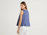 Benetton,  Ärmellose Bluse Aus Reinem Leinen,  taglia S,  Taubenblau,  Damen