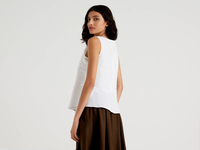 Benetton,  Ärmellose Bluse Aus Reinem Leinen,  taglia S,  Weiss,  Damen