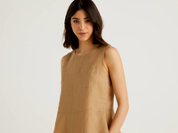 Benetton,  Ärmellose Bluse Aus Reinem Leinen,  taglia XL,  Beige,  Damen