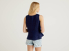 Benetton,  Ärmellose Bluse Aus Reinem Leinen,  taglia XL,  Dunkelblau,  Damen