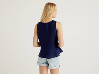 Benetton,  Ärmellose Bluse Aus Reinem Leinen,  taglia XL,  Dunkelblau,  Damen