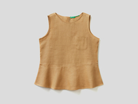 Benetton,  Ärmellose Bluse Aus Reinem Leinen,  taglia XS,  Beige,  Damen