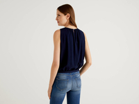 Benetton,  Ärmellose Bluse Mit Raffungen,  taglia XL,  Dunkelblau,  Damen