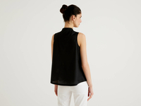 Benetton,  Ärmelloses Bluse Mit Besticktem Brustteil,  taglia XL,  Schwarz,  Damen