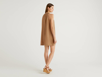 Benetton,  Ärmelloses Kleid Aus 100% Leinen,  taglia XS,  Camel,  Damen