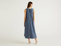Benetton,  Ärmelloses Maxikleid Mit Jeanseffekt,  taglia L,  Taubenblau,  Damen