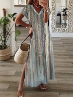 Damen Abstrakt Lässig Sommer V-Ausschnitt Leicht Mittlere Elastizität Jersey CR AA Kleider