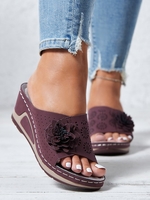 Damen Böhmisch Geblümt Sommer Ausgehöhlt Kunstleder Blockabsatz Oben offen PU Polyurethan Rutschfest