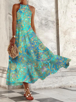 Damen Ethnisch Sommer Lässig Leicht Jersey Maxikleid Urlaub Mittlere Elastizität Neckholder Kleider