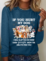 Damen Frühling/Herbst Einfach Hund Leicht Mikroelastizität Täglich Langarm Rundhals H-Linie Shirts
