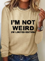 Damen Frühling/Herbst Einfach Textbriefe Leicht Mikroelastizität Langarm Baumwollmischung Regelmäßig H-Linie Shirts