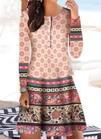 Damen Geblümt Lässig Frühling/Herbst Polyester Mikroelastizität Täglich Regelmäßige Passform Langarm Rundhals Kleider