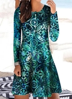 Damen Geblümt Lässig Frühling/Herbst Polyester Normal Täglich Regelmäßige Passform Midi Langarm Kleider