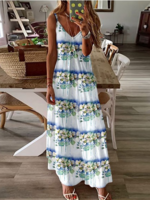 Damen Geblümt Lässig Sommer Polyester Mikroelastizität Täglich Regelmäßige Passform Maxikleid Nein Kleider