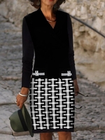 Damen Geometrisch Lässig Frühling/Herbst Normal Weit 1 * Kleid H-Linie Regelmäßig Nein Kleider