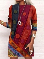 Damen Geometrisch Lässig Frühling/Herbst Polyester Mikroelastizität Täglich Kurz Rundhals H-Linie Kleider