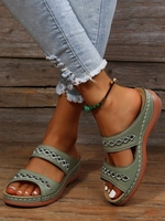 Damen Geometrisch Retro Sommer Ausgehöhlt Täglich Blockabsatz Oben offen PU Slip On Rutschfest