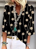 Damen Gestreift Frühling/Herbst Lässig V-Ausschnitt Leicht Keine Elastizität Täglich Weit Regelmäßig Bluse