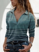 Damen Gestreift Individualität Frühling/Herbst Polyester V-Ausschnitt Sport Langarm Weit Regelmäßig T-Shirts