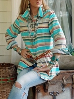 Damen Gestreift Lässig Frühling/Herbst Baumwolle Hemdkragen Langarm Passen Regelmäßig Bluse