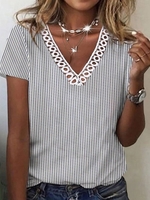 Damen Gestreift Lässig Sommer V-Ausschnitt Zuhause Spitze Bestseller Regelmäßig Regelmäßig Shirts